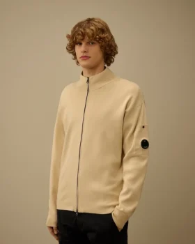 Cardigan zippé en coton Sea Island avec Lens