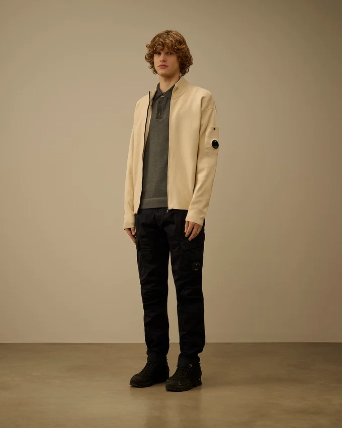 Cardigan zippé en coton Sea Island avec Lens