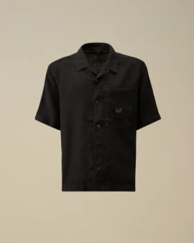 Chemise carrée à manches courtes en lin avec boutons