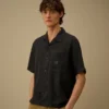 Chemise carrée à manches courtes en lin avec boutons