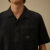 Chemise carrée à manches courtes en lin avec boutons