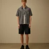 Chemise à manches courtes en chambray boutonnée