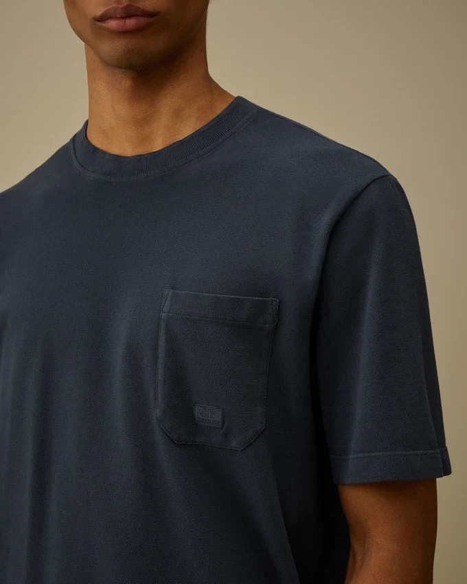 Chemise à manches courtes en piqué 24/1 teint dans la masse