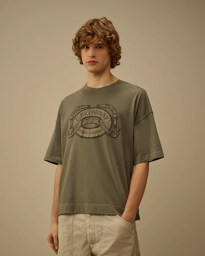 Chemise à manches courtes et coupe carrée avec logo, en jersey 20/1
