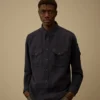 Chemise à manches longues boutonnée en coton et lin