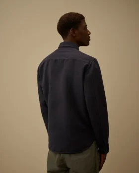 Chemise à manches longues boutonnée en coton et lin