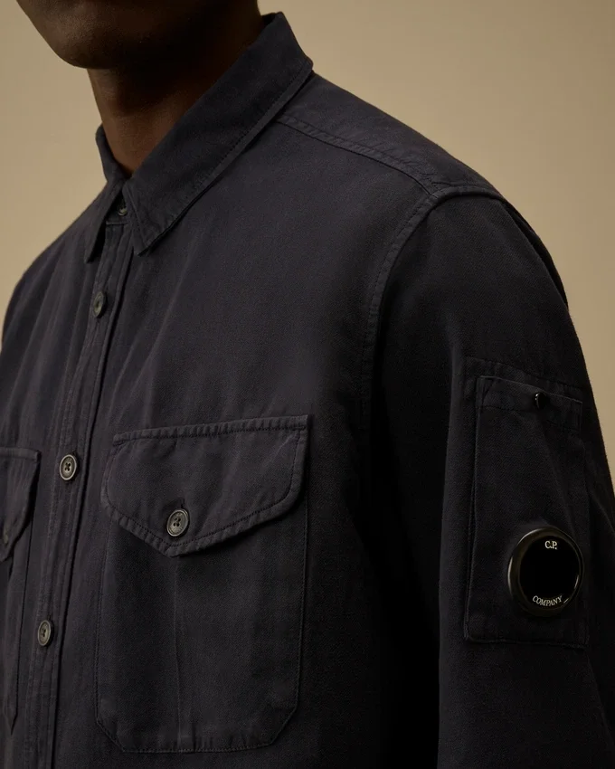 Chemise à manches longues boutonnée en coton et lin