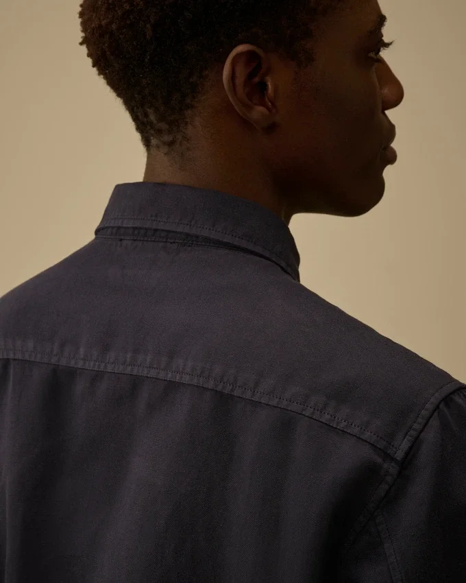 Chemise à manches longues boutonnée en coton et lin