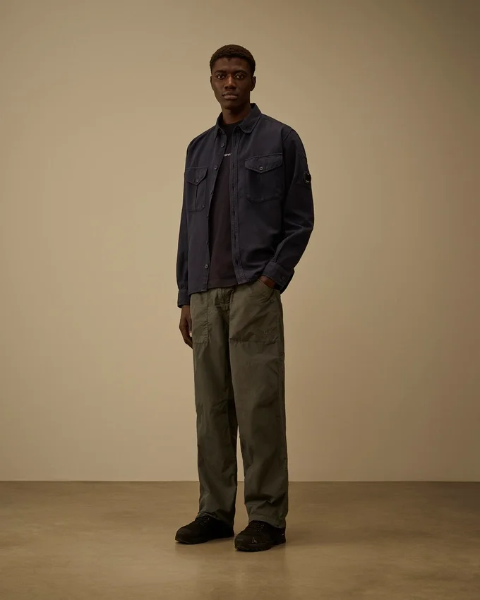 Chemise à manches longues boutonnée en coton et lin