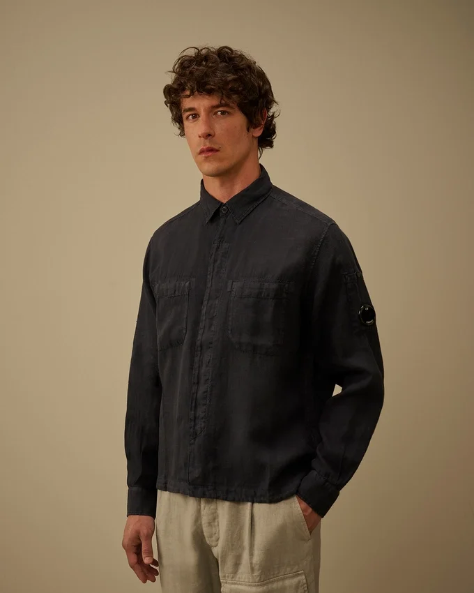 Chemise à manches longues en lin avec boutons à Lens