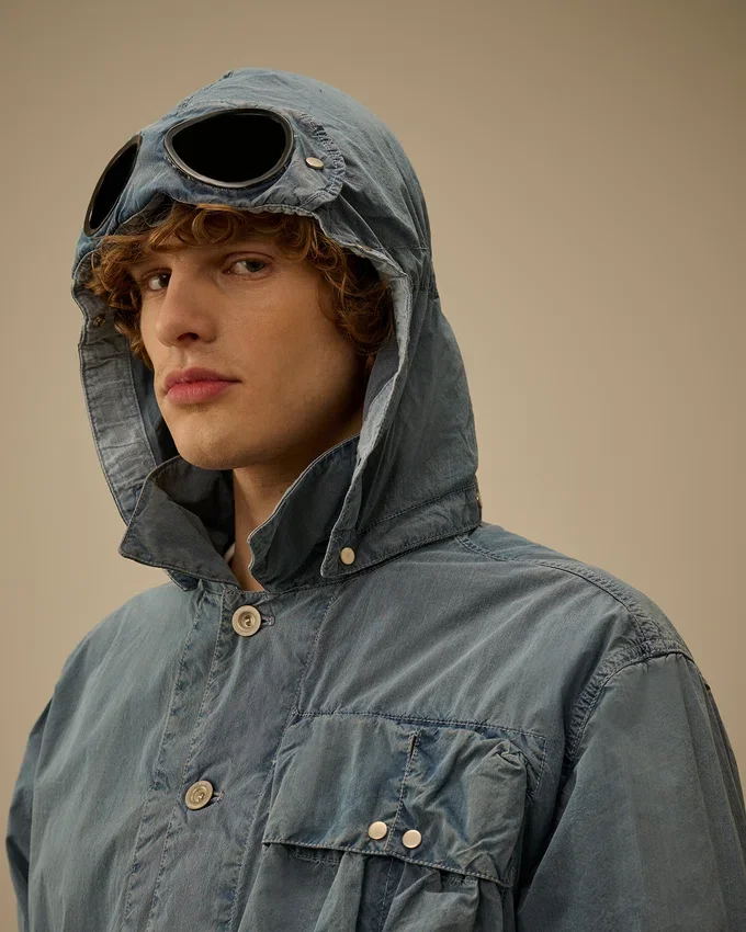 Goggle Jacket en 50 Fili blanchi à l’indigo