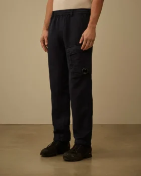 Pantalon cargo élastiqué en coton/lin avec détails « Lens »