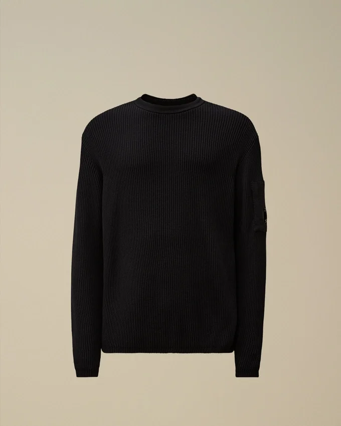Pull à col rond et motif « Lens » en coton Sea Island côtelé