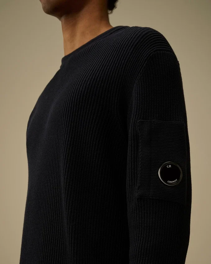Pull à col rond et motif « Lens » en coton Sea Island côtelé
