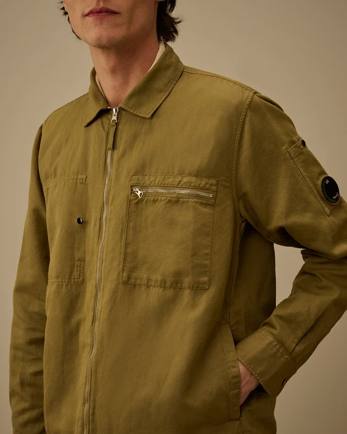 Surchemise zippée en coton/lin avec logo « Lens »