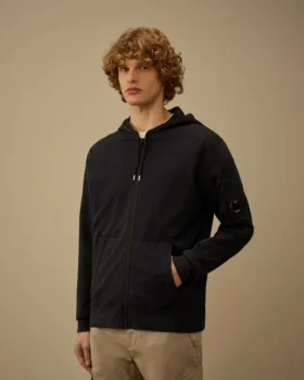 Sweat-shirt à capuche zippé en molleton léger avec motif « Lens »