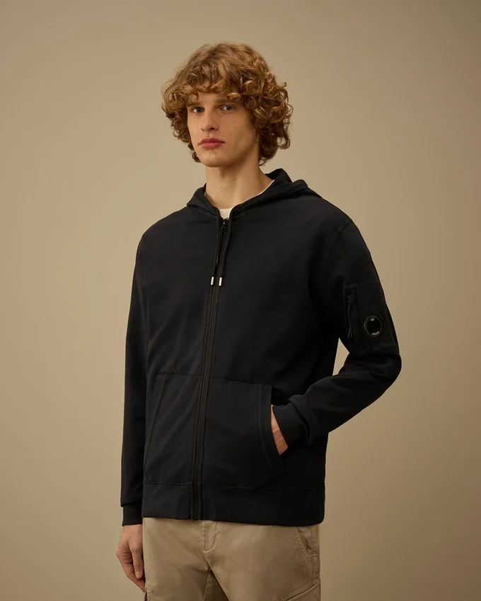 Sweat-shirt à capuche zippé en molleton léger avec motif « Lens »