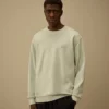 Sweats à col rond en molleton de coton à armure diagonale, teint par réserve, avec logo