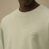 Sweats à col rond en molleton de coton à armure diagonale, teint par réserve, avec logo