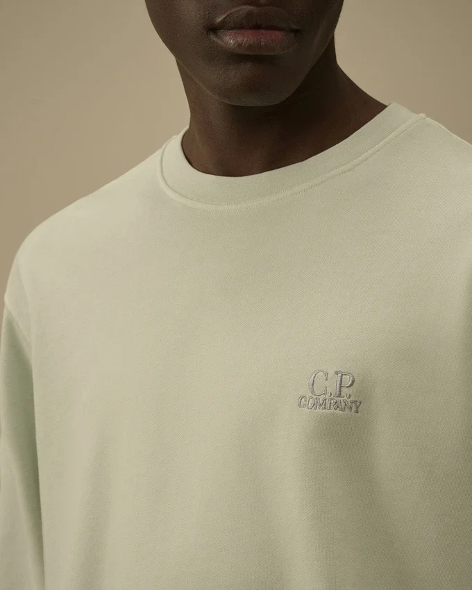 Sweats à col rond en molleton de coton à armure diagonale, teint par réserve, avec logo